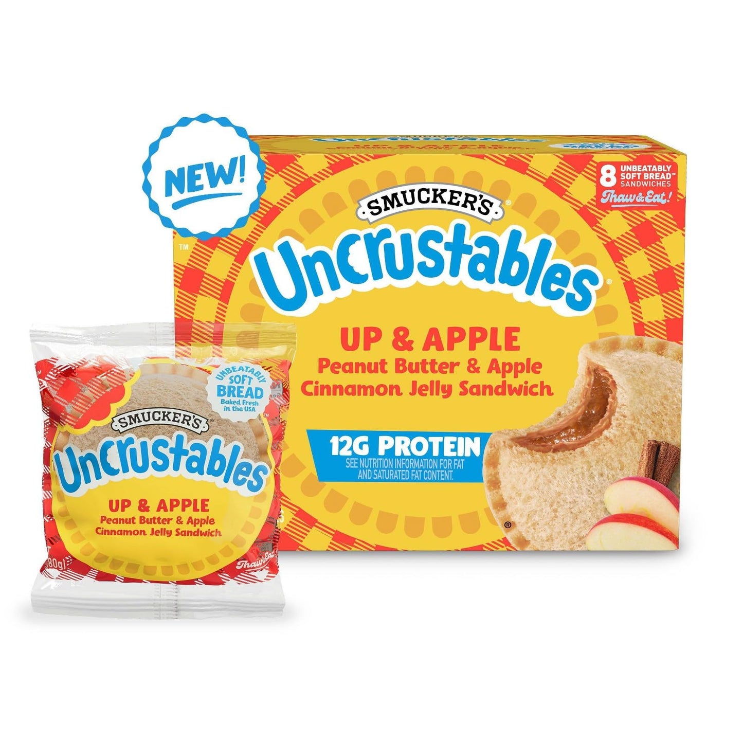 Smucker's Uncrustables Frozen Sandwich Variety Pack, Peanut Butter & Apple Cinnamon Jelly - 12g Protein and Morning Protein Peanut Butter & Mixed