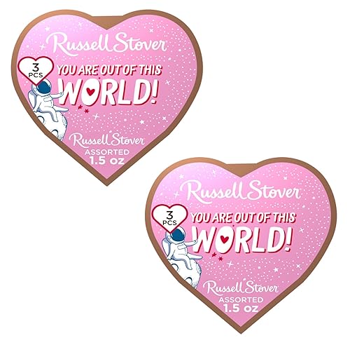 Russell Stover Valentine's Day Cosmic Hearts - Pack of 2-3 Pieces Per Box - Assorted Milk and Dark Chocolate - Great for Giving That Special Someone