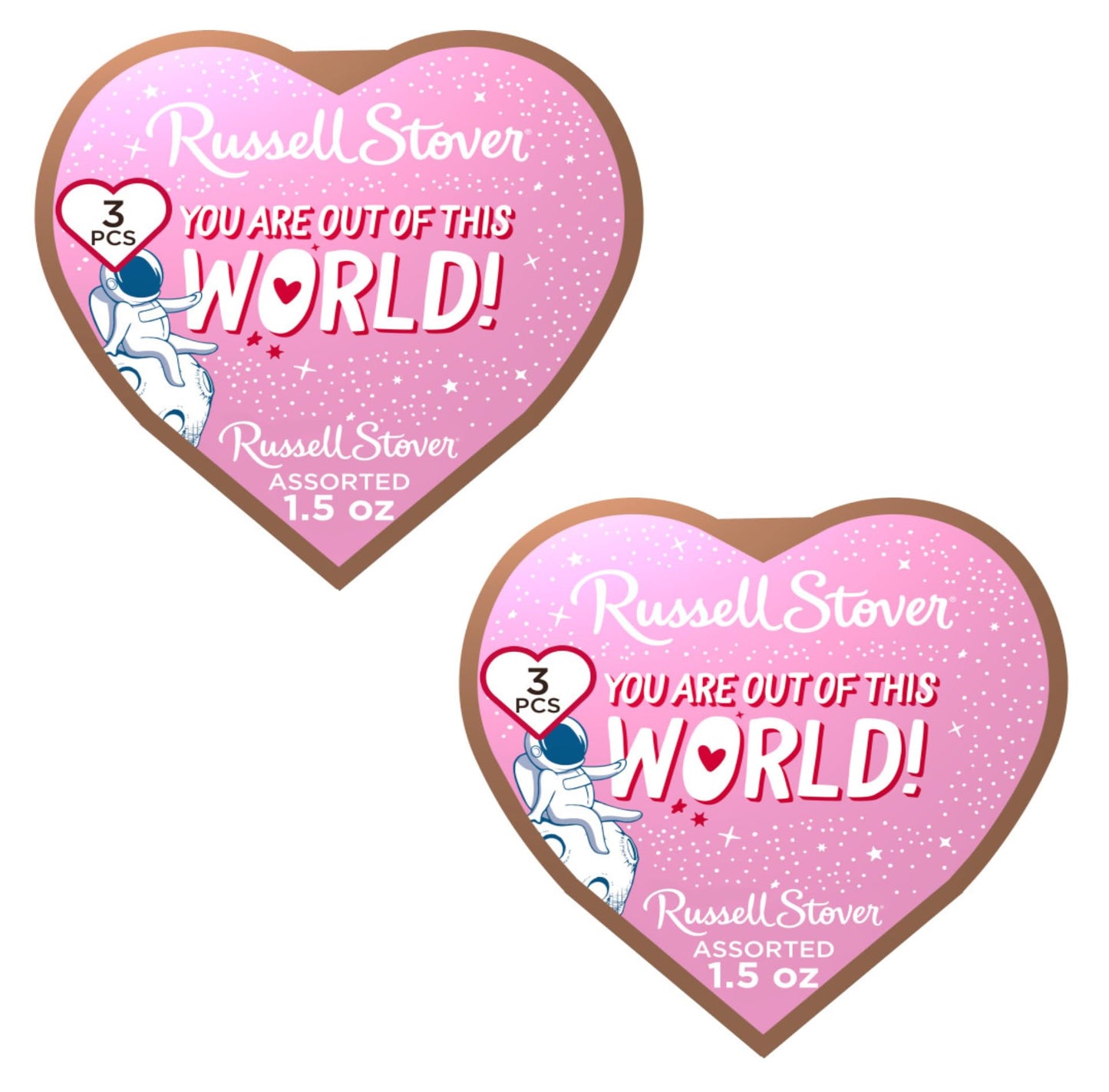 Russell Stover Valentine's Day Cosmic Hearts - Pack of 2-3 Pieces Per Box - Assorted Milk and Dark Chocolate - Great for Giving That Special Someone
