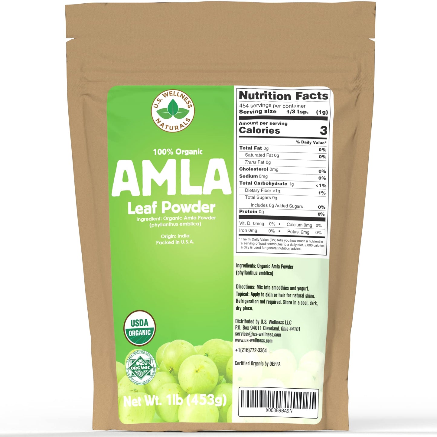 Organic Amla Powder - 1 LB | Amalaki, USDA Organic, Non-GMO - 100% Raw and Natural, by U.S. Wellness Naturals