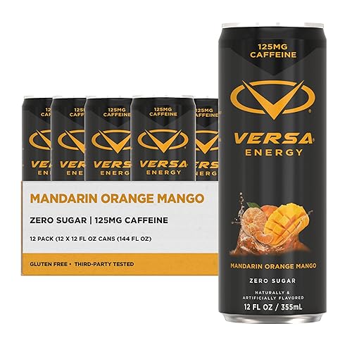 VERSA Energy by PEScience, Sugar Free Energy Drink, 125mg Caffeine, Perfectly Carbonated, Mandarin Orange Mango, Case of 12