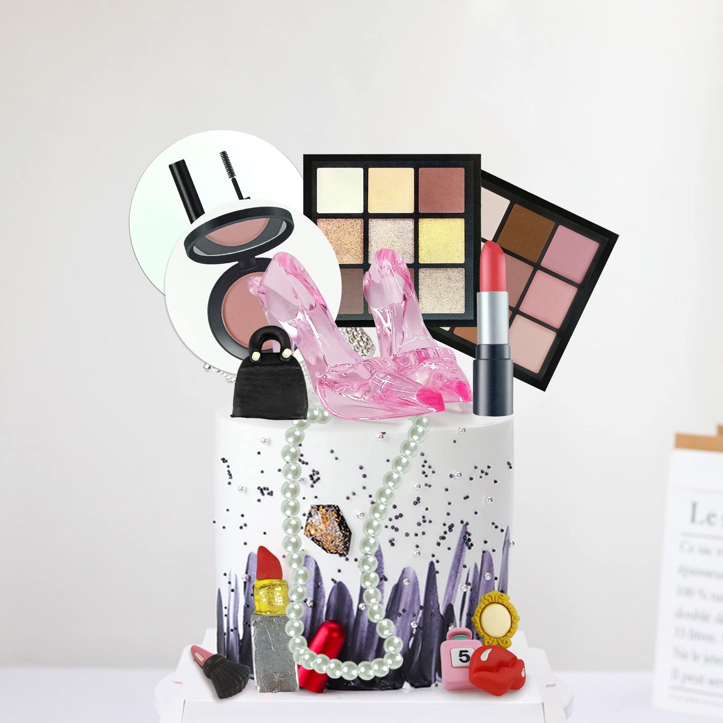 15PCS Makeup Cake Toppers Cosmetics Theme Decorations Lipstick Eye Shadow Blush for Girls Women Bridal Shower Birthday Partys