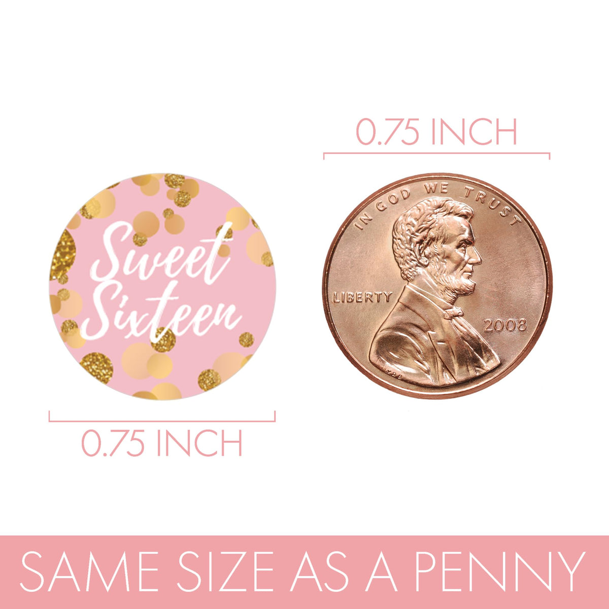 Pink and Gold Sweet 16 Kiss Stickers, 180 Count
