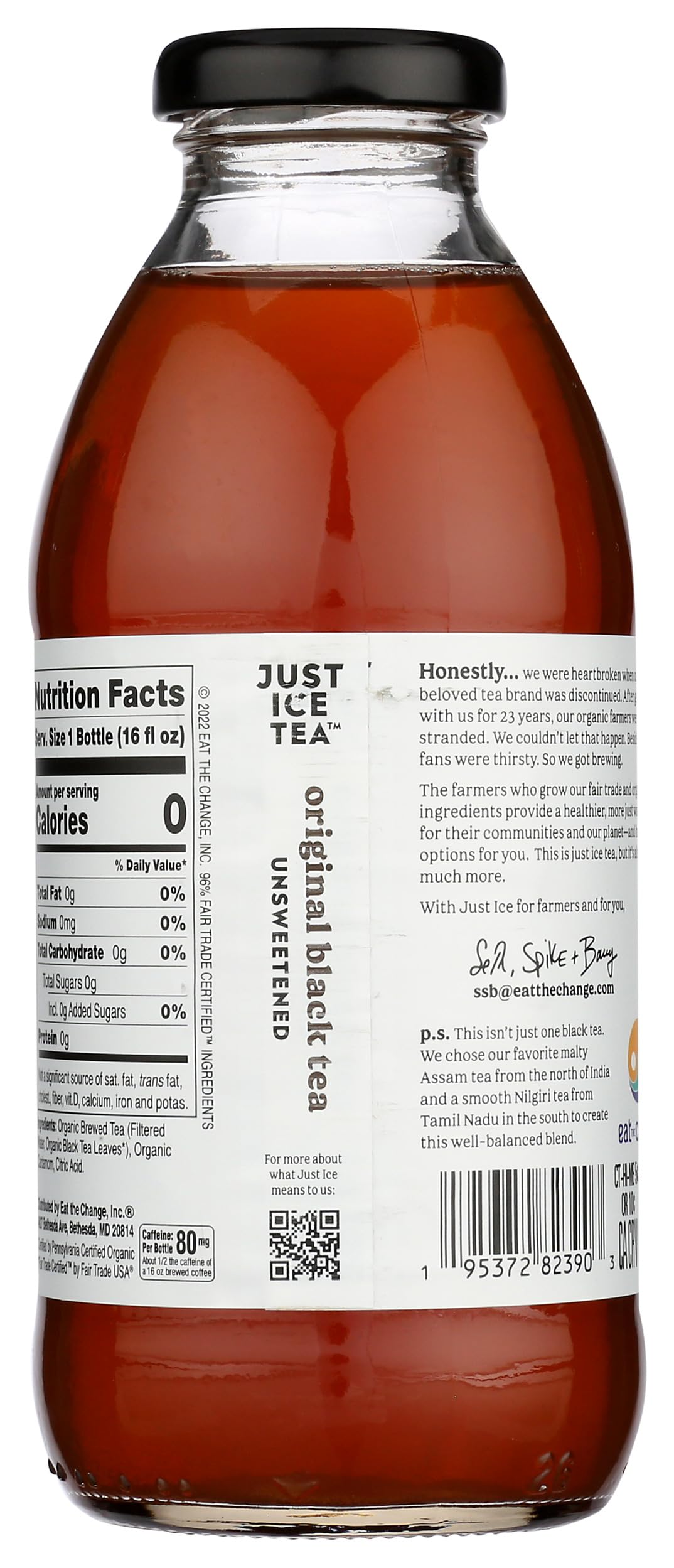 Just Ice Tea, Tea Black Original Unsweetened Organic, 16 Fl Oz