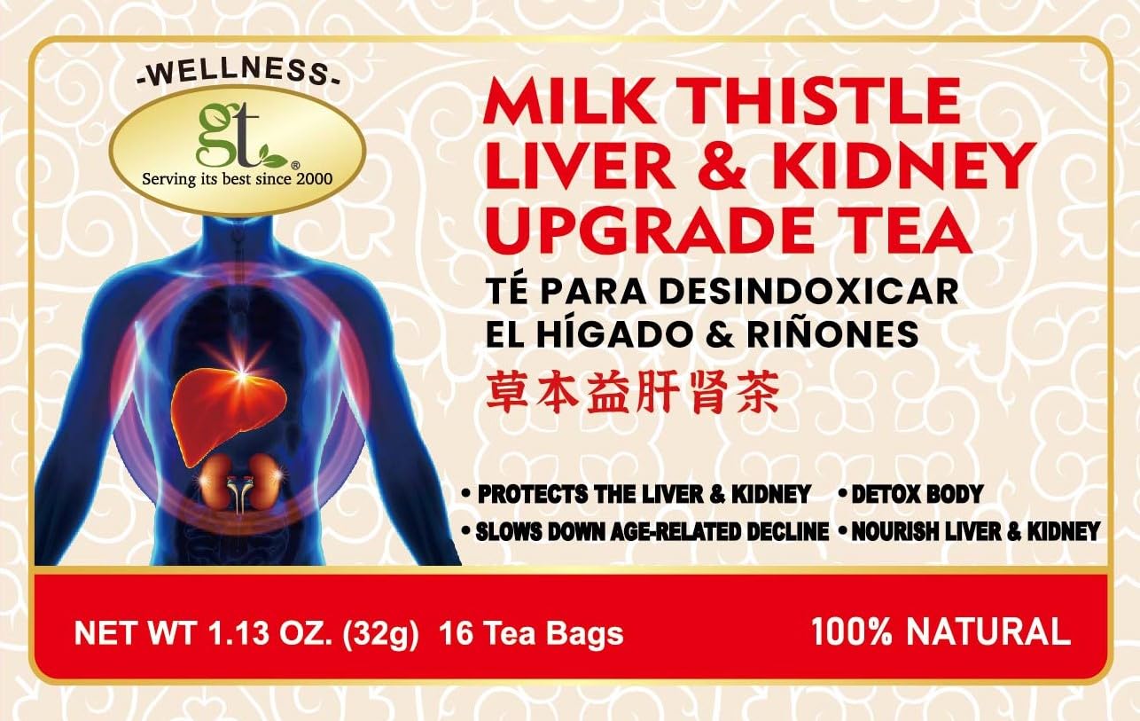 GT Milk Thistle Liver & Kidney Upgrade Tea, 1.13 Ounce Box (16 Tea Bags)