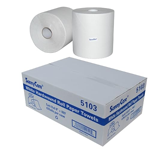 SunnyCare #5103 White One-Ply Hard Wound Paper Roll Towels 8"x800' ; 6 Rolls/case