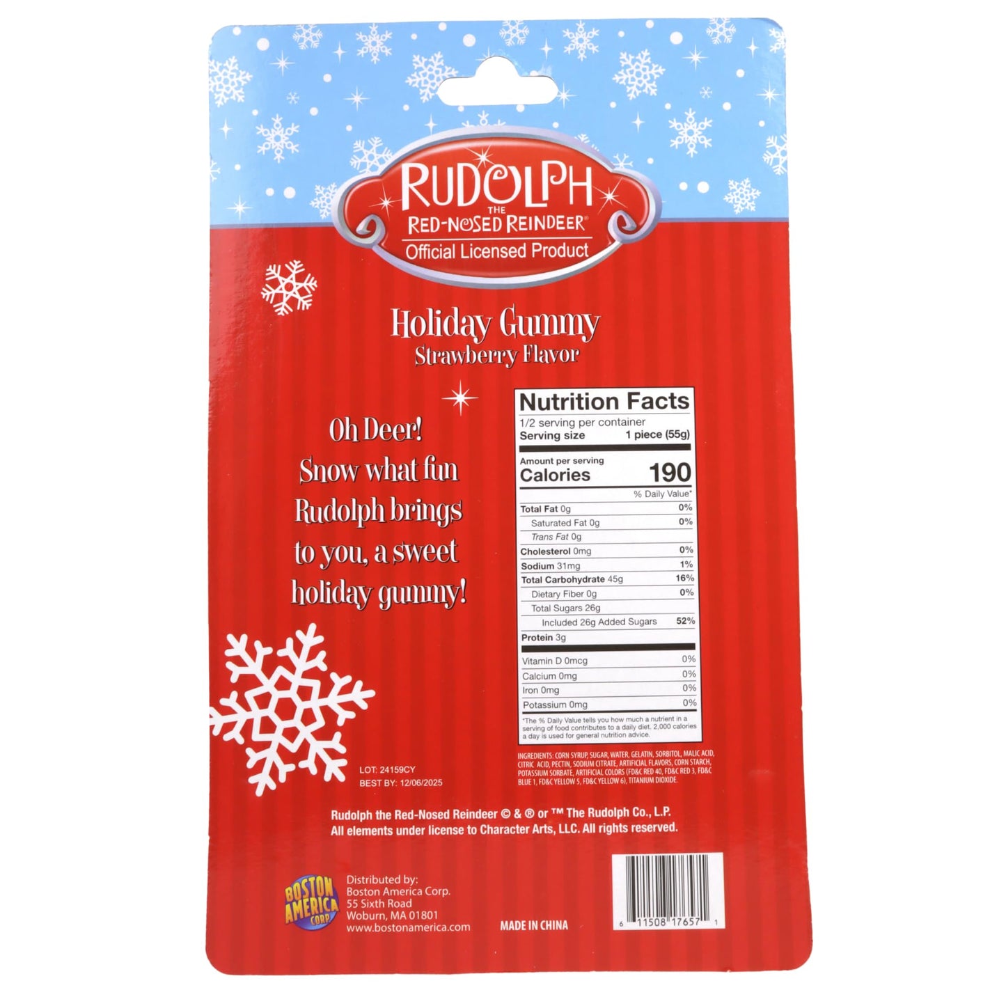 Jumbo Rudolph Christmas Gummy, Strawberry Flavored Candy, Stocking Stuffer Gifts, 3.88 Ounces