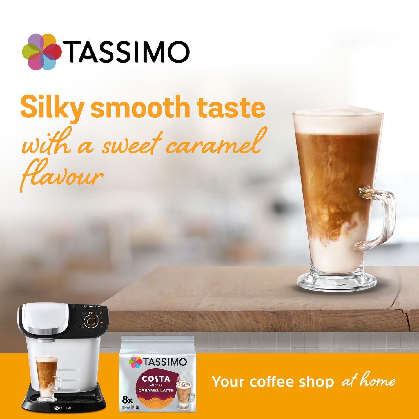 Tassimo Costa Caramel Latte 16 discs, 8 servings (Pack of 5, Total 80 discs, 40 servings)