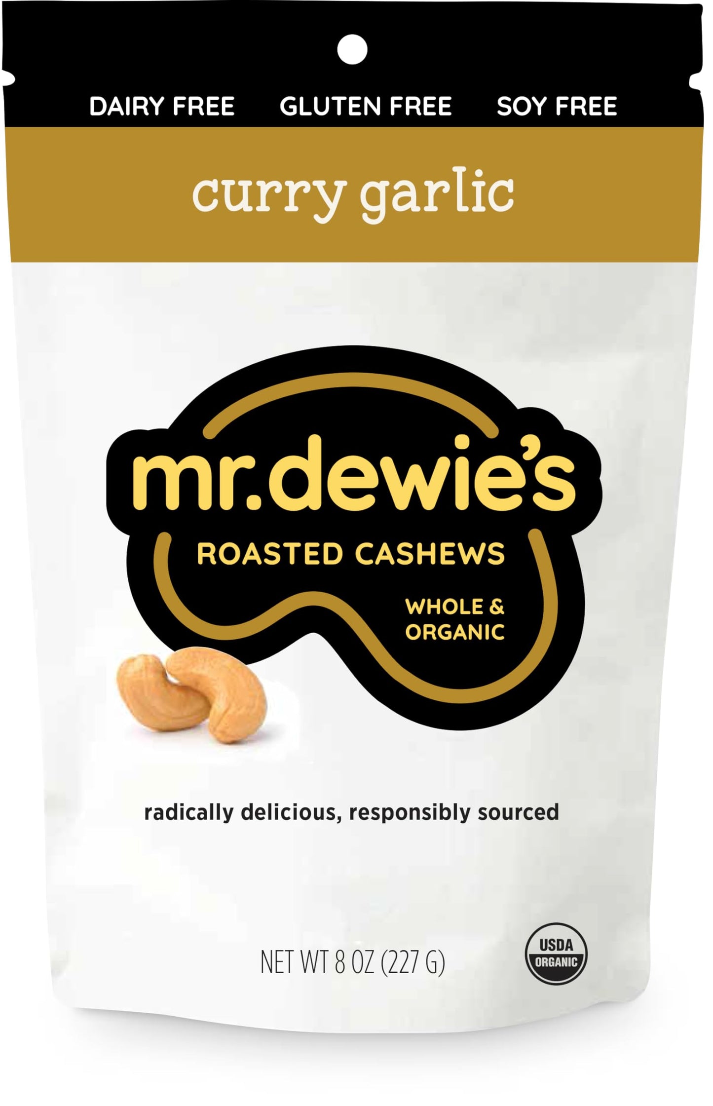 Mr. Dewie's Uniquely Flavored Whole Organic Roasted Cashews (Curry Garlic) - 8oz bag