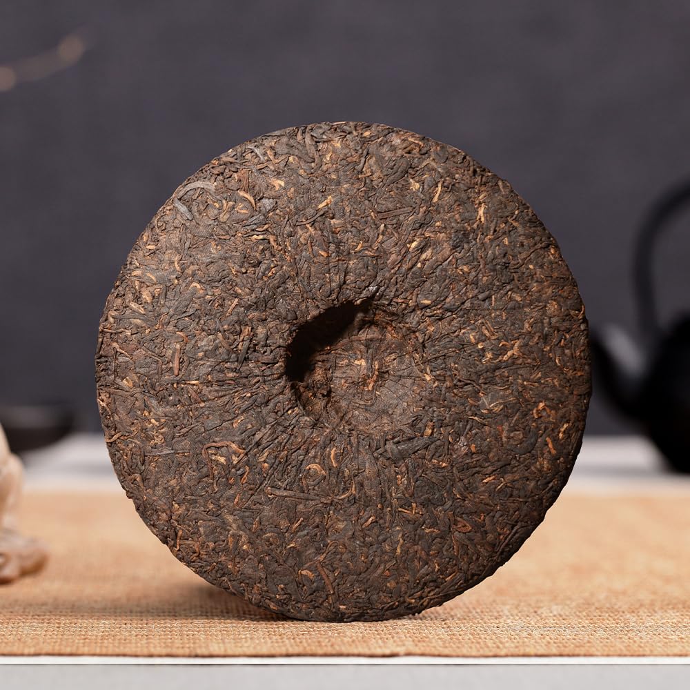 SANRAN Pu Erh Tea, Aged Puer Tea Cake, Ripe Puerh Black Tea, Year 2015, 12.60oz