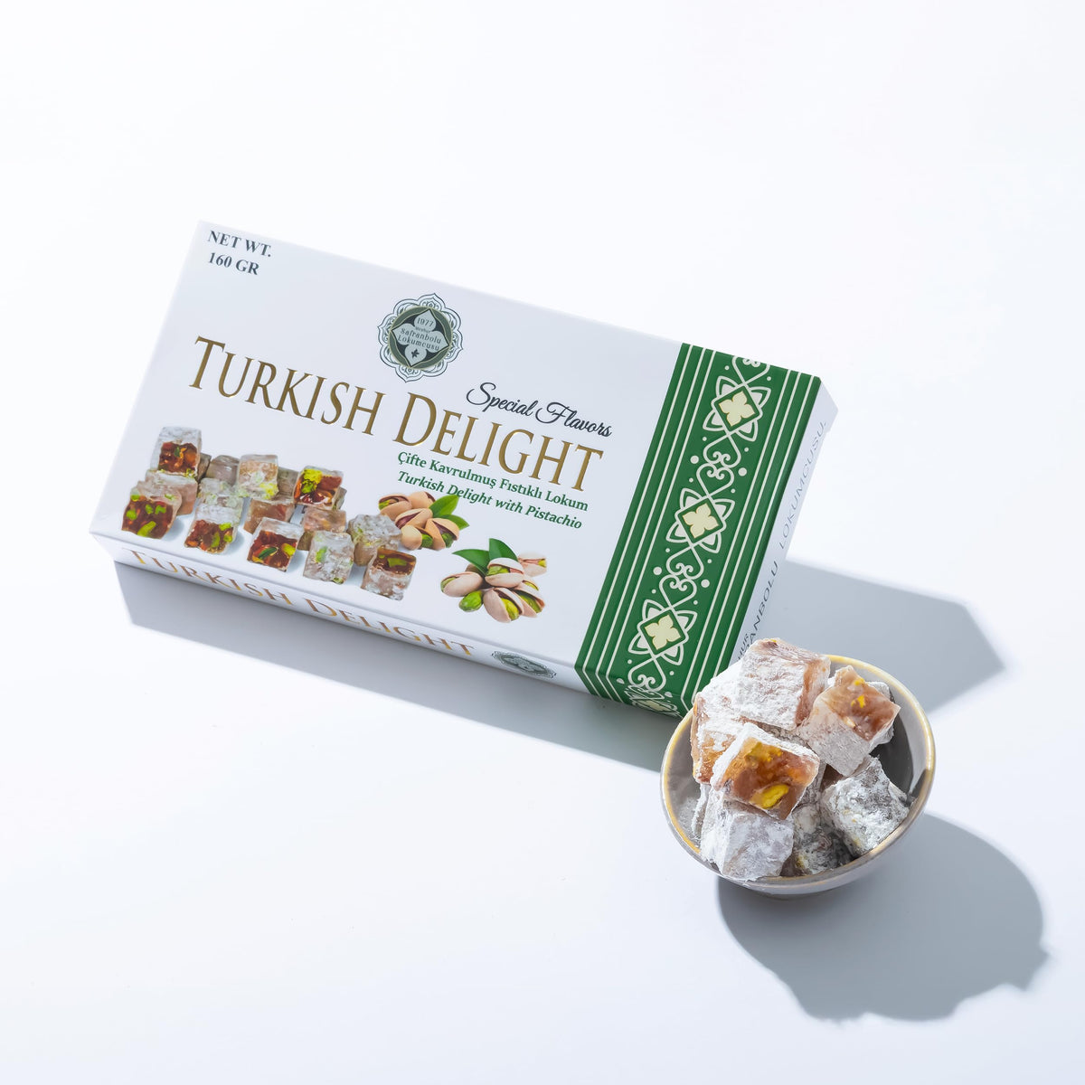 Me?hur Safranbolu Lokumcusu Turkish Delight Pistachios: Gourmet Candy & -Snack Lovers, Turkish Delight Candy Gift Box (5.6 oz)