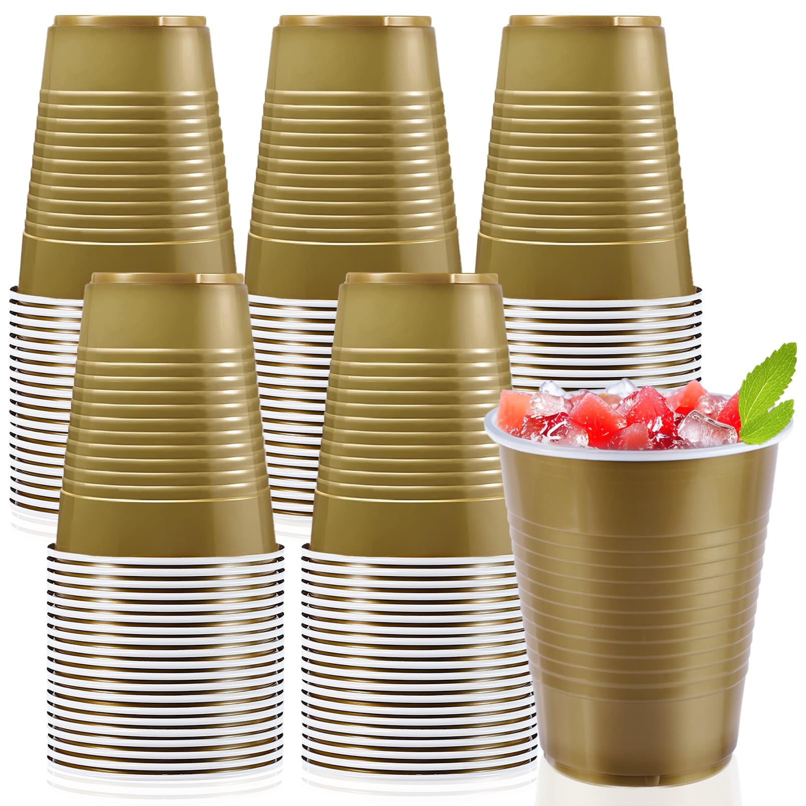 Xvvirnt 100 Pack Gold Plastic Cups, 18 oz Gold Graduation Cup,Plastic Party Cups,Disposable Cup for Party Wedding Birthday Graduation Family