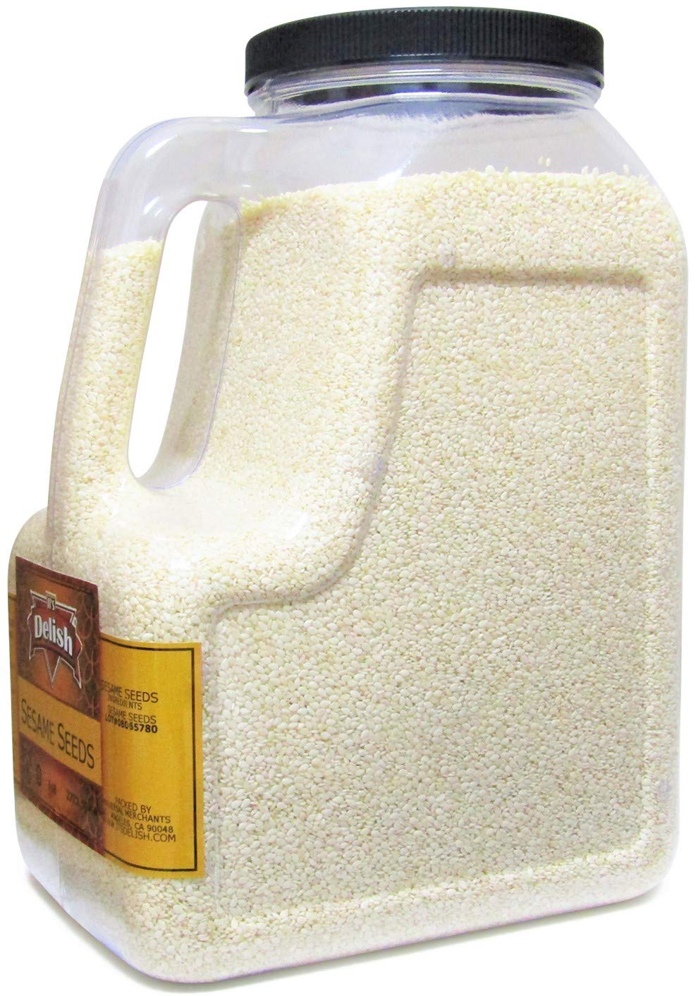 Gourmet White Sesame Seeds (Hulled) by It's Delish - 6 lbs Gallon Size Container Jug with Handle - Premium Whole Sesame Bulk Restaurant & Foodservice