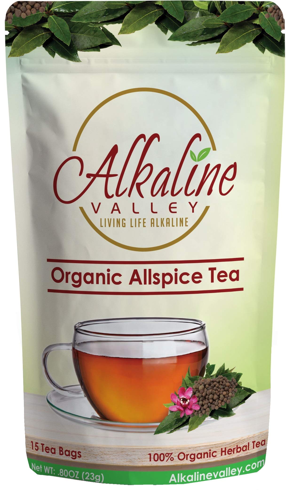Allspice Tea Organic - 100% Alkaline - 15 Unbleached/Chemical-Free Tea bags - Caffeine-Free, No GMO