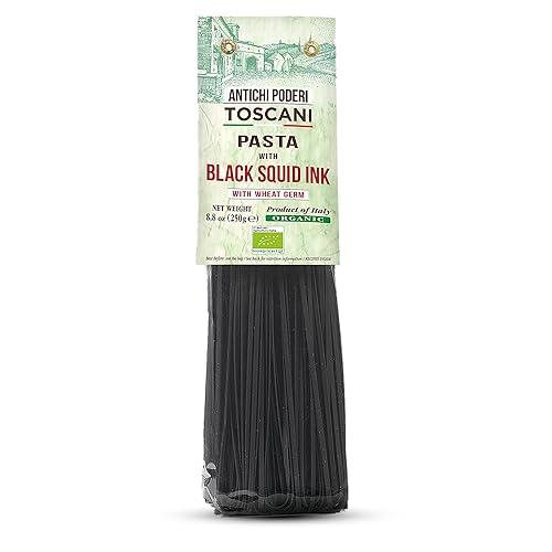 ANTICHI PODERI TOSCANI Organic Black Squid Ink Pasta Linguine - Black Pasta Noodles Made with Durum Wheat Semolina, Squid Ink, and Wheat Germ