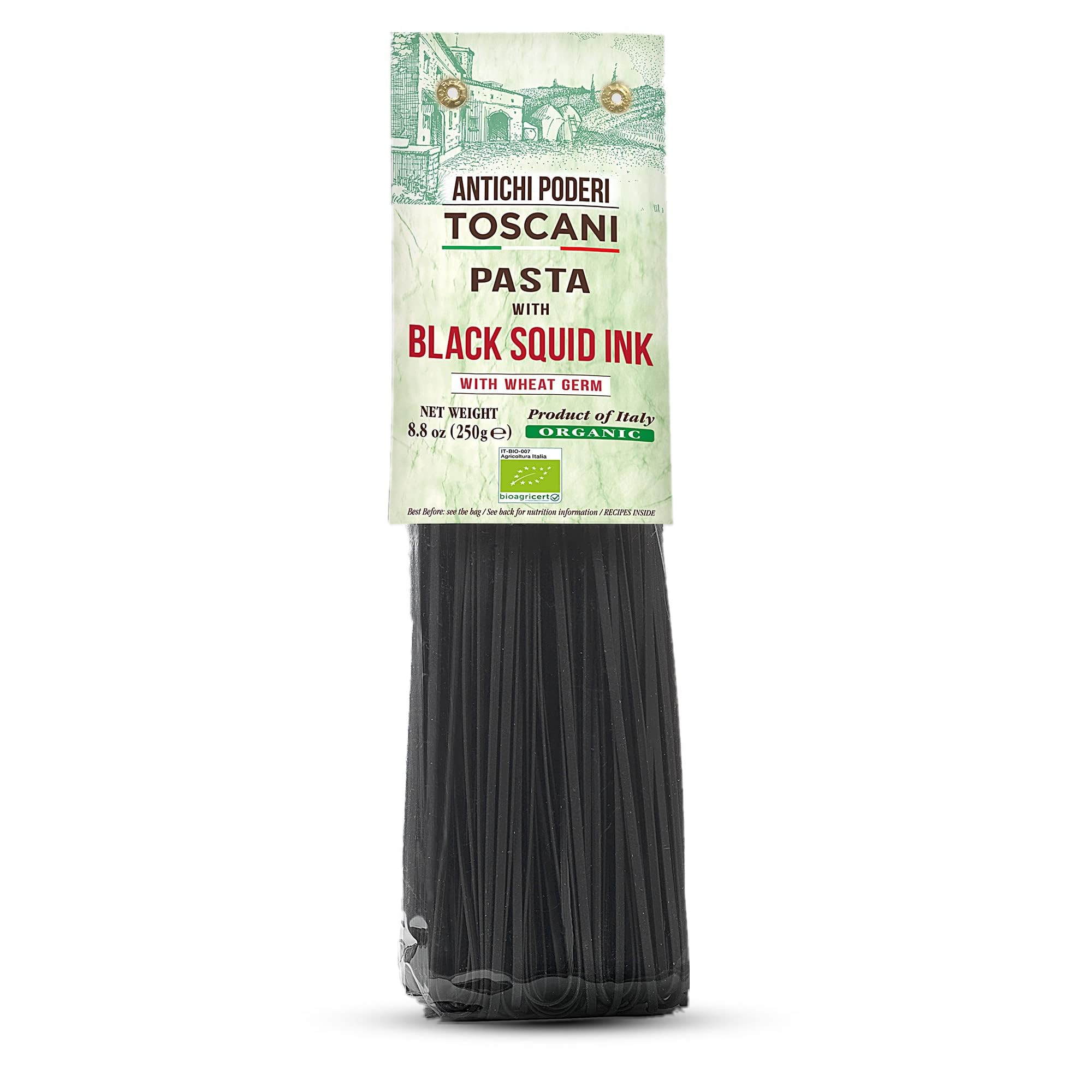 ANTICHI PODERI TOSCANI Organic Black Squid Ink Pasta Linguine - Black Pasta Noodles Made with Durum Wheat Semolina, Squid Ink, and Wheat Germ