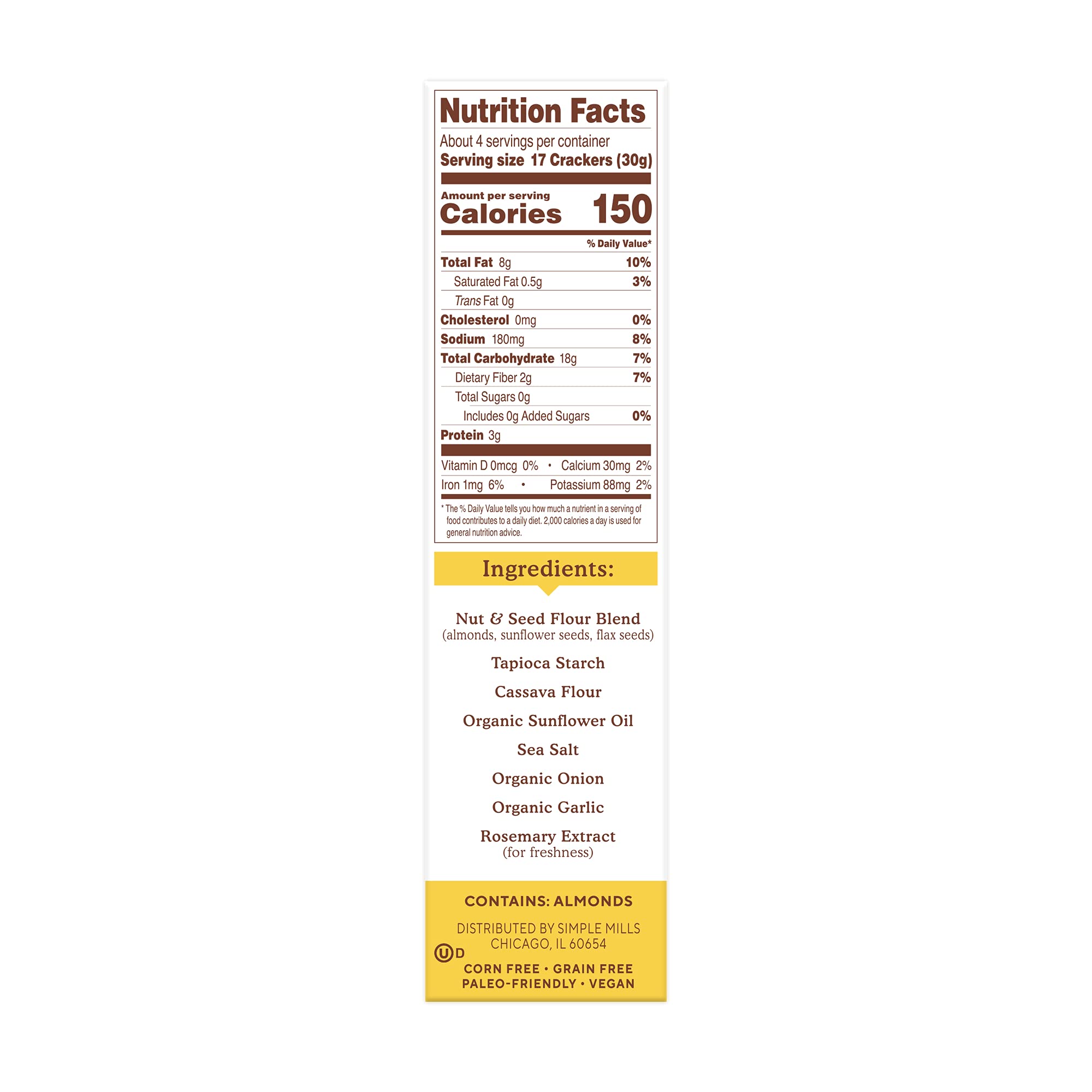 Simple Mills Almond Flour Crackers, Fine Ground Sea Salt, 4.25 Oz