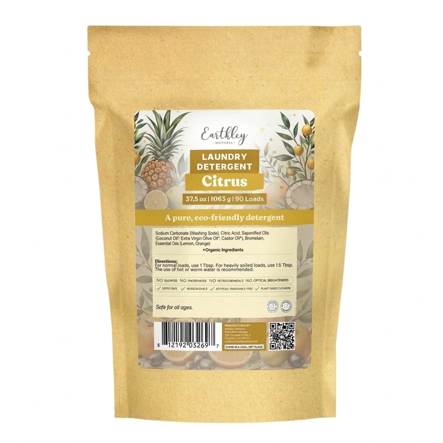 Earthley Wellness Laundry Detergent, Gentle on Sensitive Skin, Bromelain, Safe for Baby Clothes & Cloth Diapers, Eco-Friendly, Pineapple Enzyme