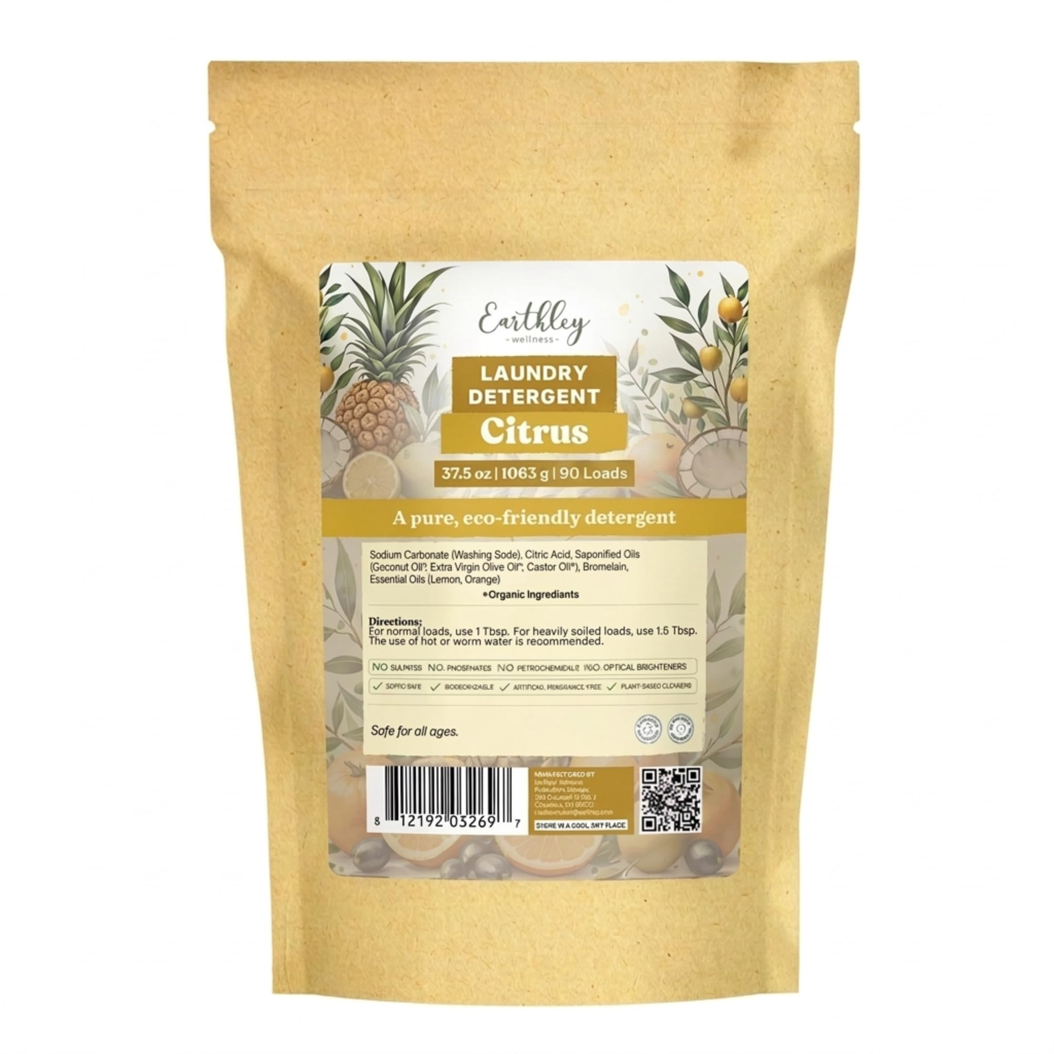 Earthley Wellness Laundry Detergent, Gentle on Sensitive Skin, Bromelain, Safe for Baby Clothes & Cloth Diapers, Eco-Friendly, Pineapple Enzyme