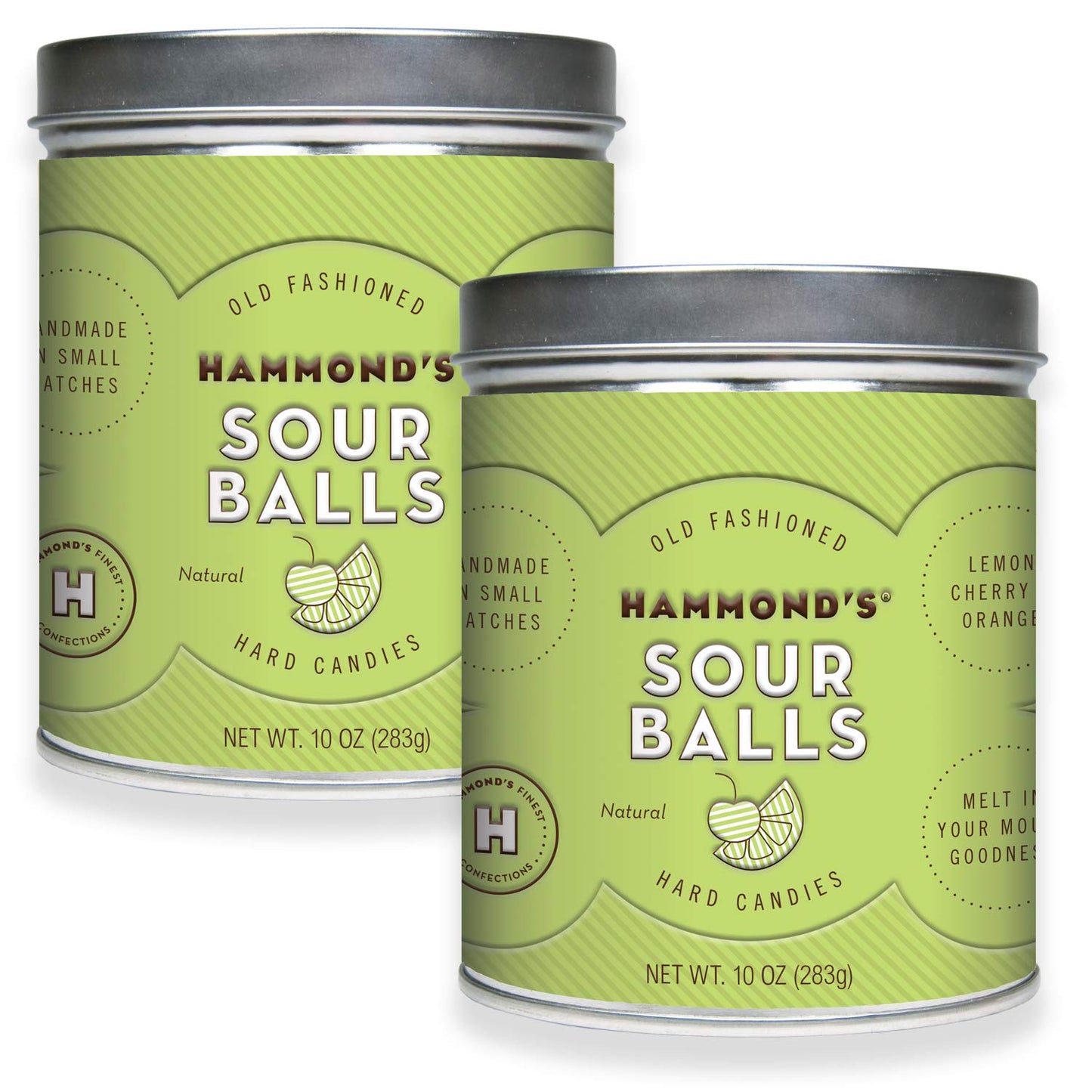 Hammond’s Old Fashioned- Sour Balls Pantry Candies 2-10 Ounce Tins. Our Natural Sour Drops are Handmade in Small Batches- Using the Finest