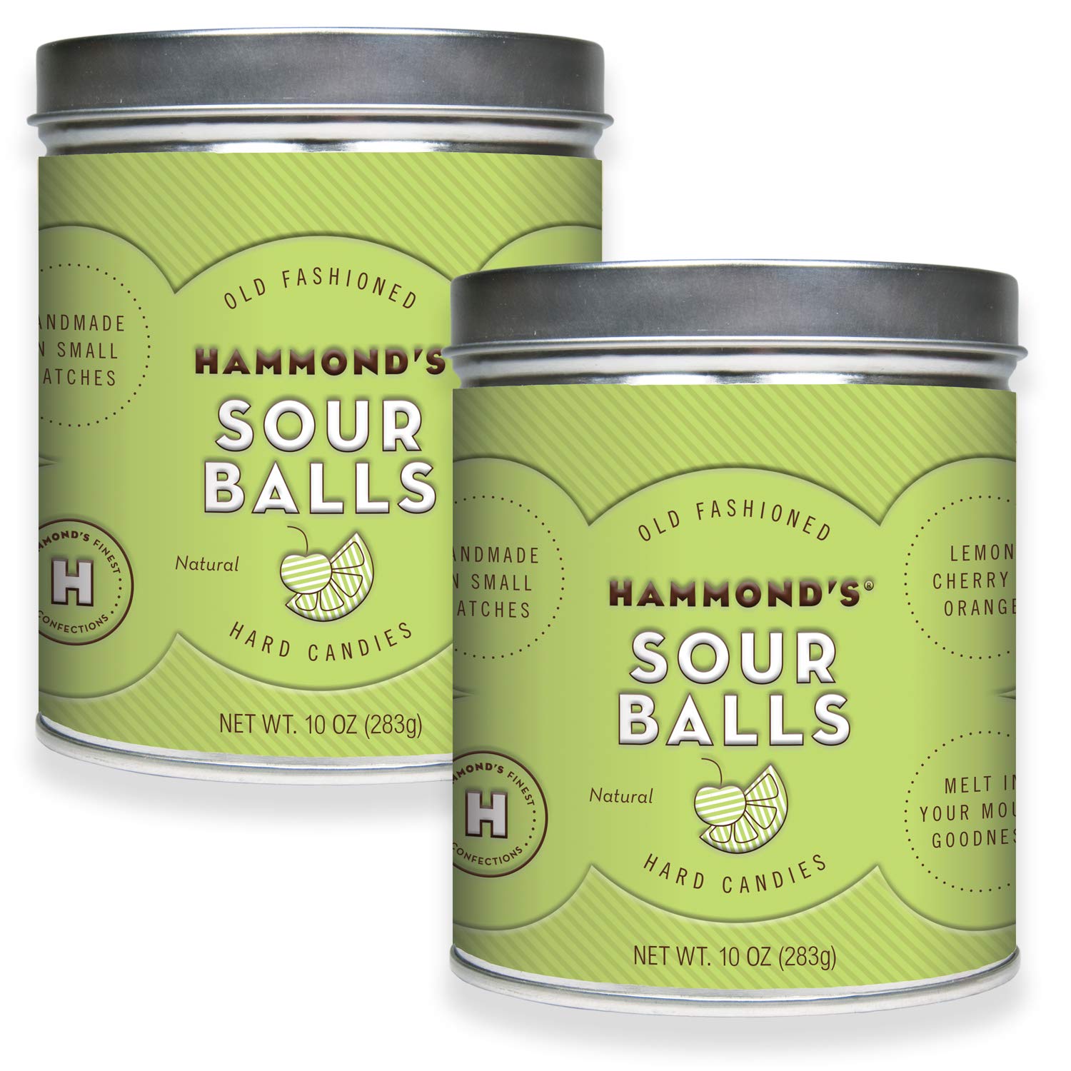 Hammond’s Old Fashioned- Sour Balls Pantry Candies 2-10 Ounce Tins. Our Natural Sour Drops are Handmade in Small Batches- Using the Finest