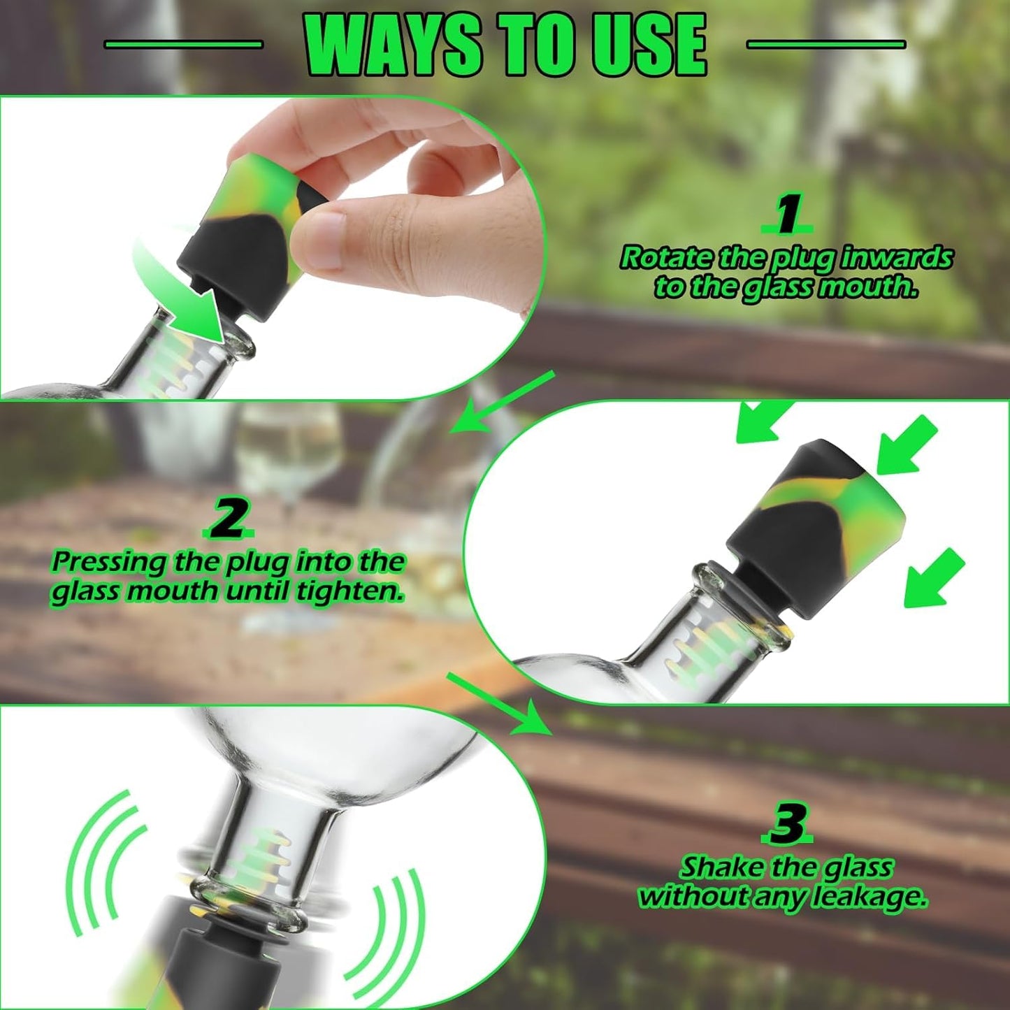 Green Piece® Three Silicone Purple Cleaning plugs + stoppers. Preserver Cap Airtight Bottle Plug Odor Proofing Glass, Plastic and Silicon Pieces