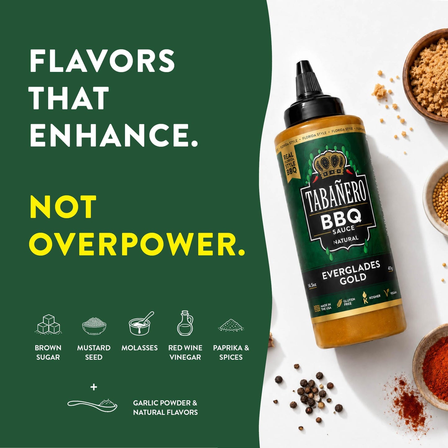 Tabañero Everglades Gold BBQ Sauce, Chicken and Sandwiches, Bottle, 14.5oz
