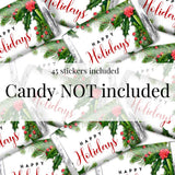 Holiday Holly and Pine Miniature Chocolate Candy Bar Sticker Wrappers, 45 Wrap Around Labels Sized 1.4" x 2.6" by AmandaCreation, Great for Holiday