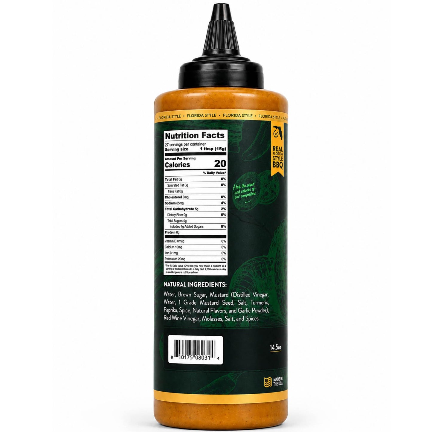Tabañero Everglades Gold BBQ Sauce, Chicken and Sandwiches, Bottle, 14.5oz