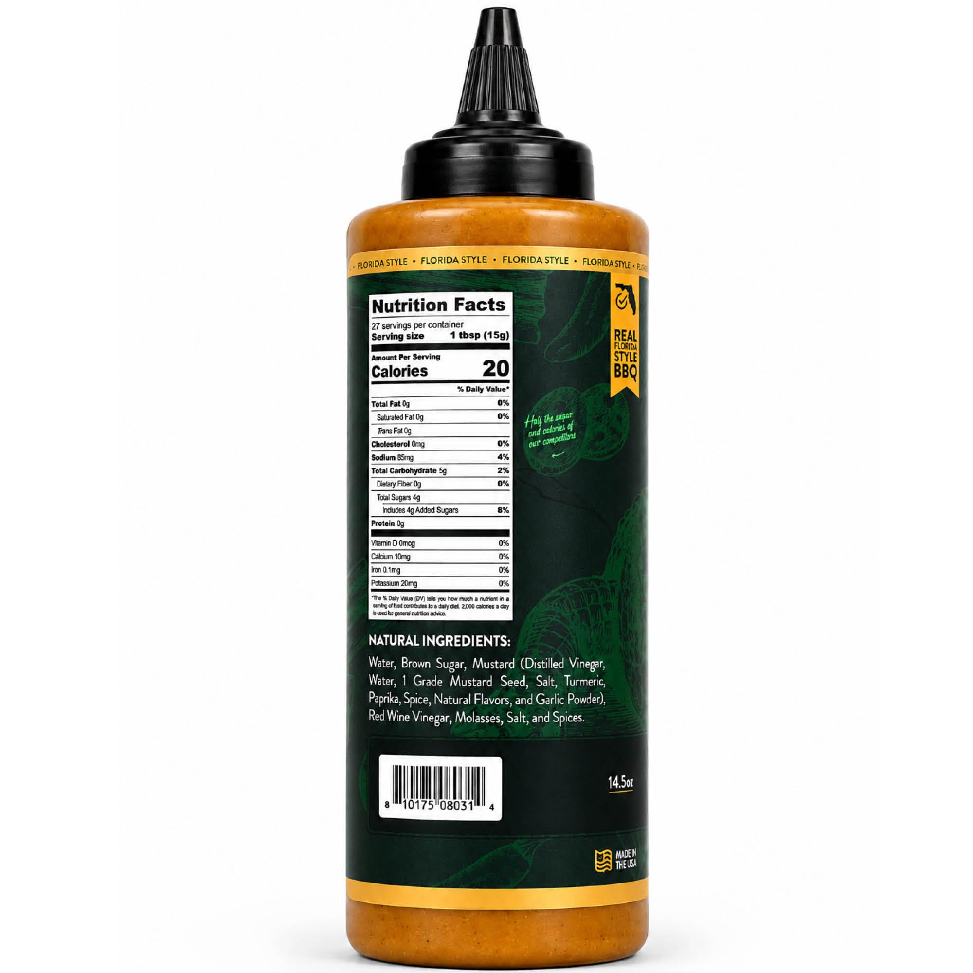 Tabañero Everglades Gold BBQ Sauce, Chicken and Sandwiches, Bottle, 14.5oz