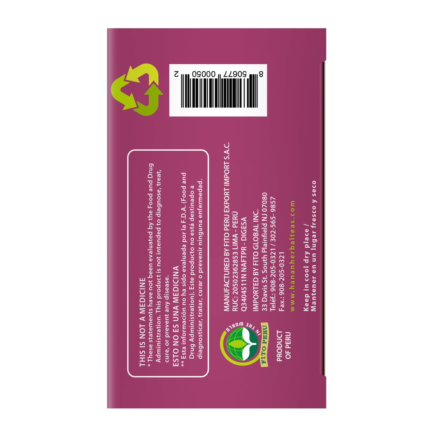 Hanan Peruvian Secrets Herbal Tea - 100% Natural Balance Tea Blend 25 Teabags Traditionally used for Supporting overall health