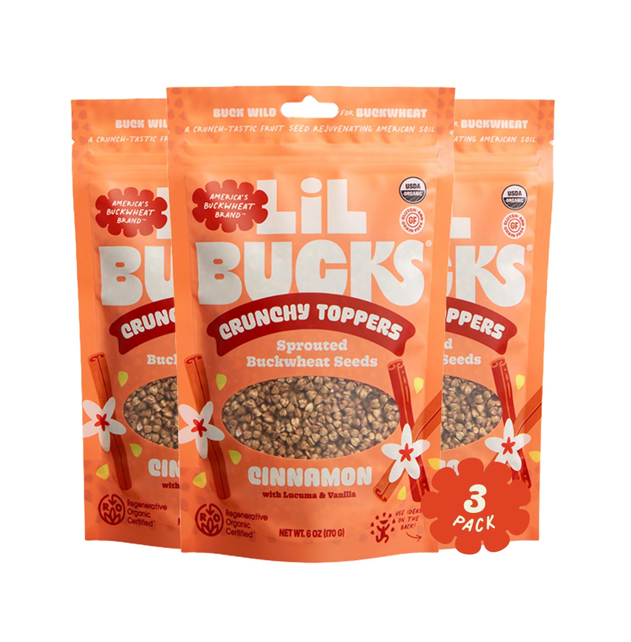 Lil Bucks Sprouted Regeneratively Grown Buckwheat Seeds- Paleo Cereal, Gluten-Free Granola, High in Protein, Low Sugar, Organic Superseed Crunch