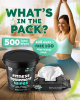 Gym & Yoga Mat Cleaner Wipes, Plant Based - 500 Gym Equipment Wipes to Clean Exercise Equipment, Treadmill, Peloton Bikes - Gym Supplies, Yoga