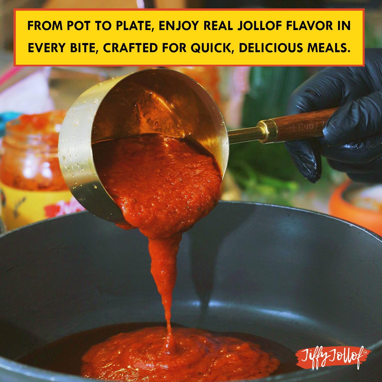 Jiffy Jollof Sauce, Authentic Nigerian Tomato Pepper Blend for One-Pot Meals, Spicy Pasta, Roasted Bell Pepper Stew, Hot Cooking Sauce, 16oz Food Jar