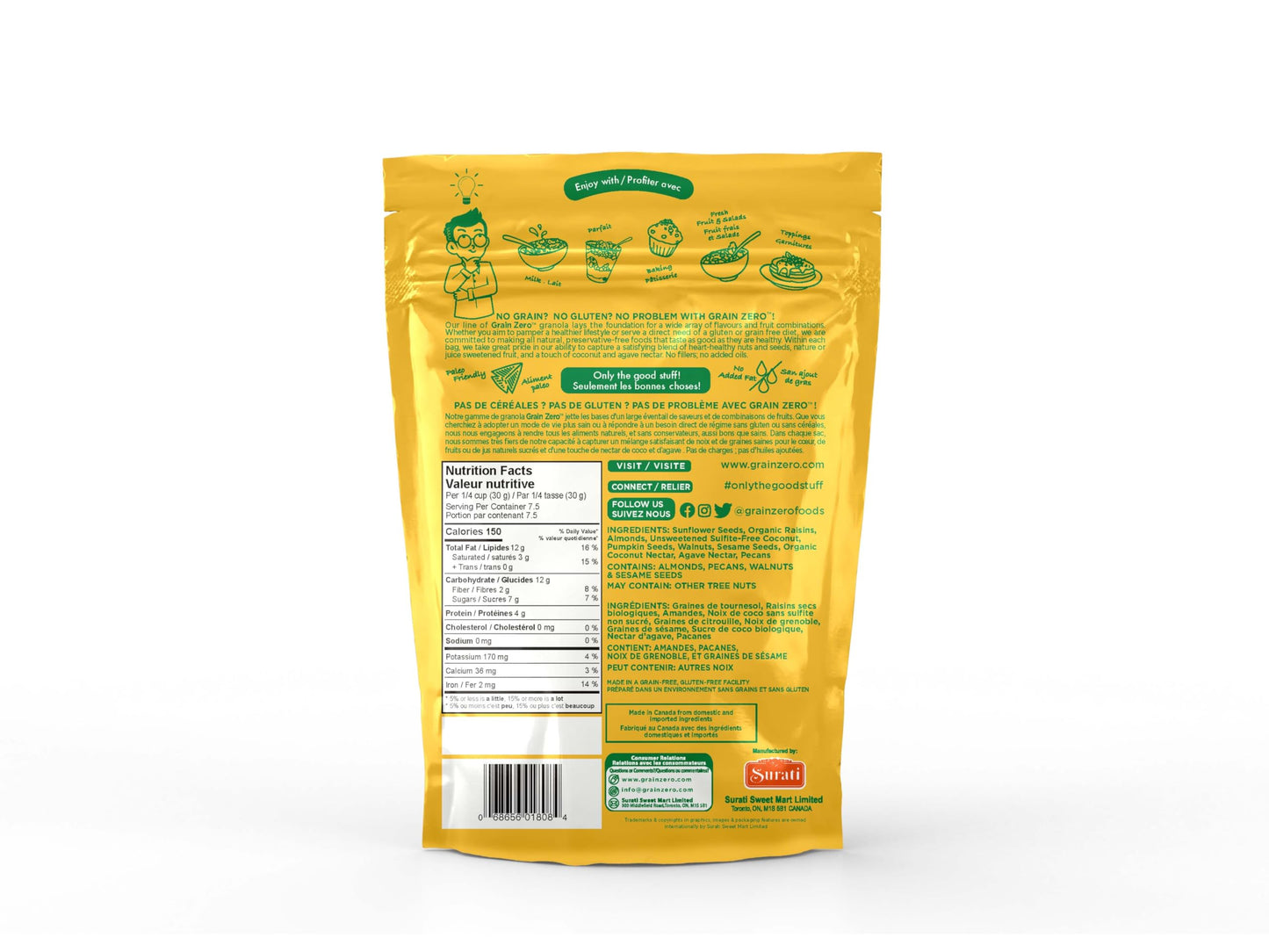 Grain Zero Granola Vegan Nuts, Seeds and Raisins, Gluten Free, 8 Ounce (Pack of 1)