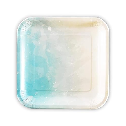 SOLAS Blue Biodegradable Compostable Eco Friendly Square Aqua Paper Plates - Pack of 20 - 9 Inch