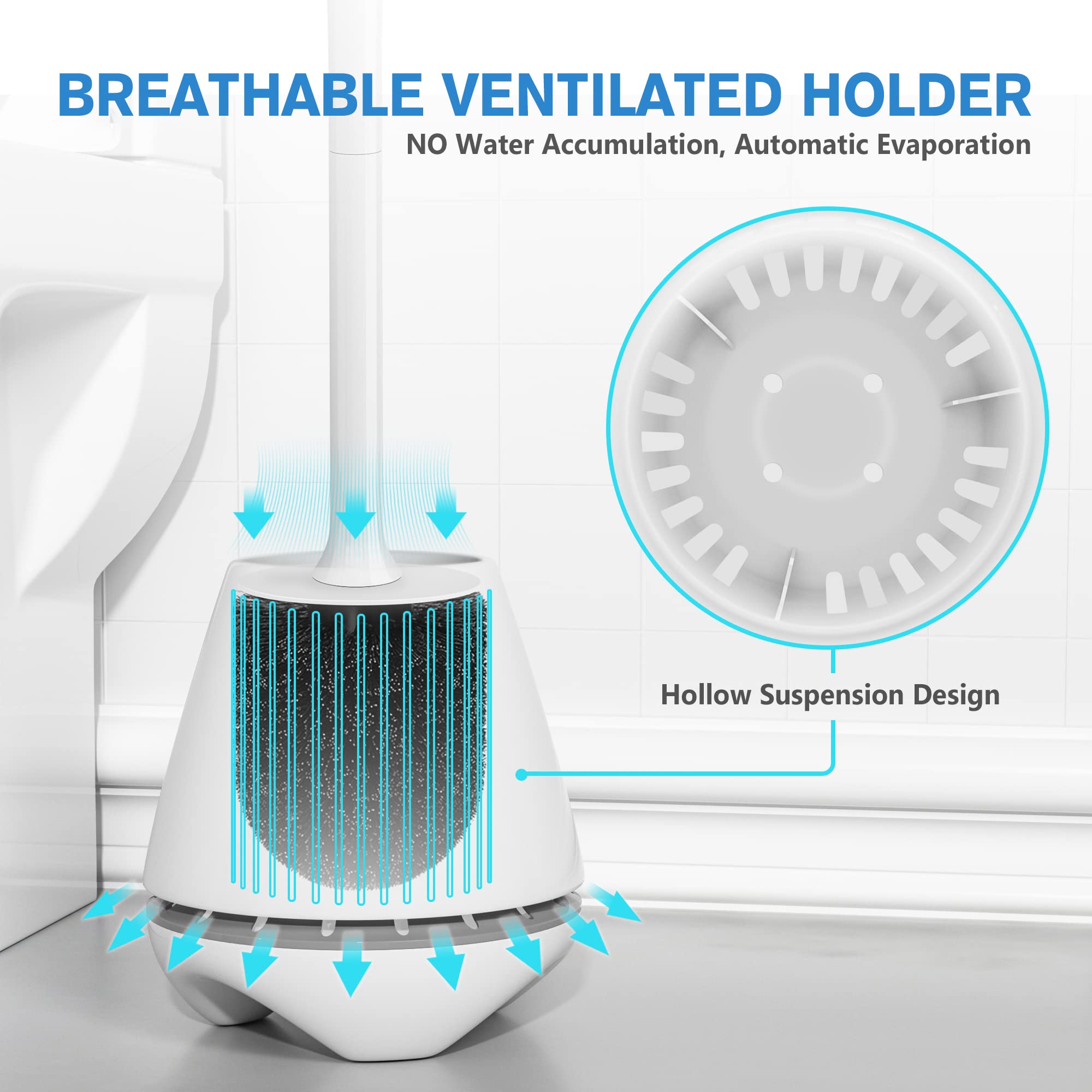 uptronic Toilet Brush and Holder 2 Pack, Toilet Brush with Ventilated Holder, Toilet Bowl Brush with Long and Large Handle