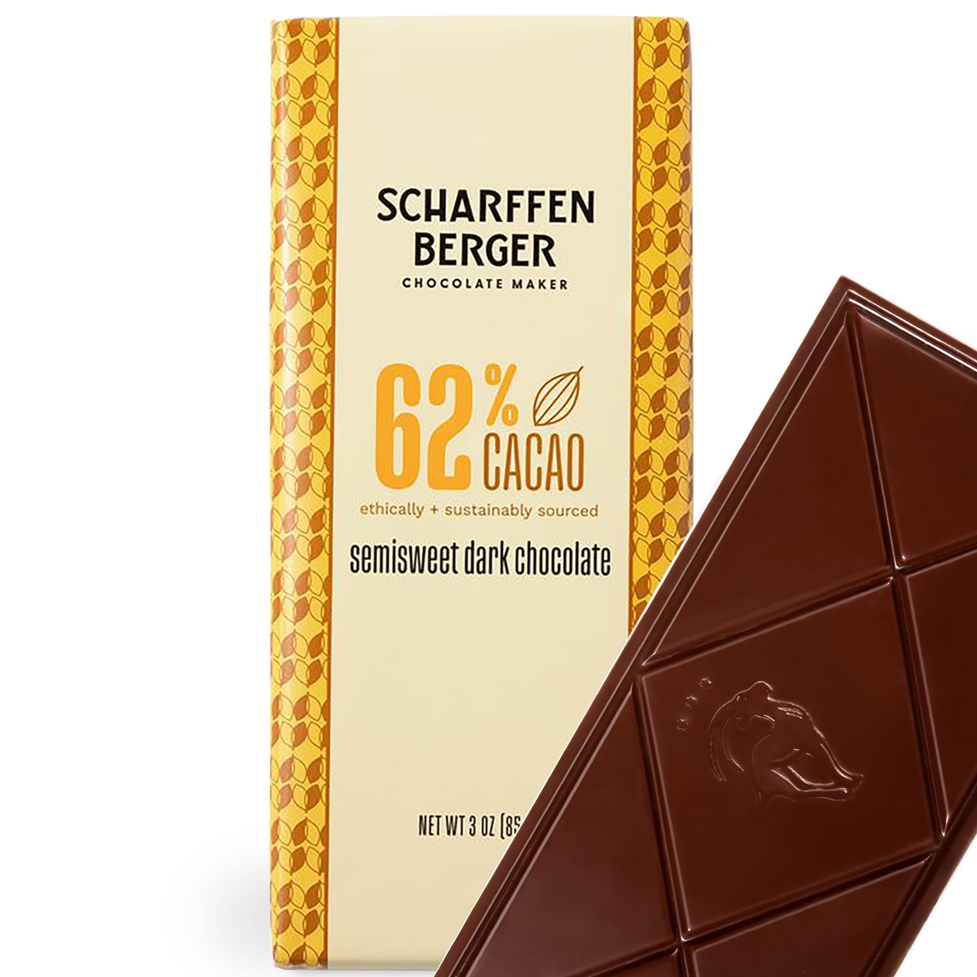 Scharffen Berger Chocolate Bar (3 Ounce, Pack of 6) - Semisweet Dark Chocolate Bar, 62% Cacao, Gluten Free, Non GMO Natural Chocolate Bars, Individual
