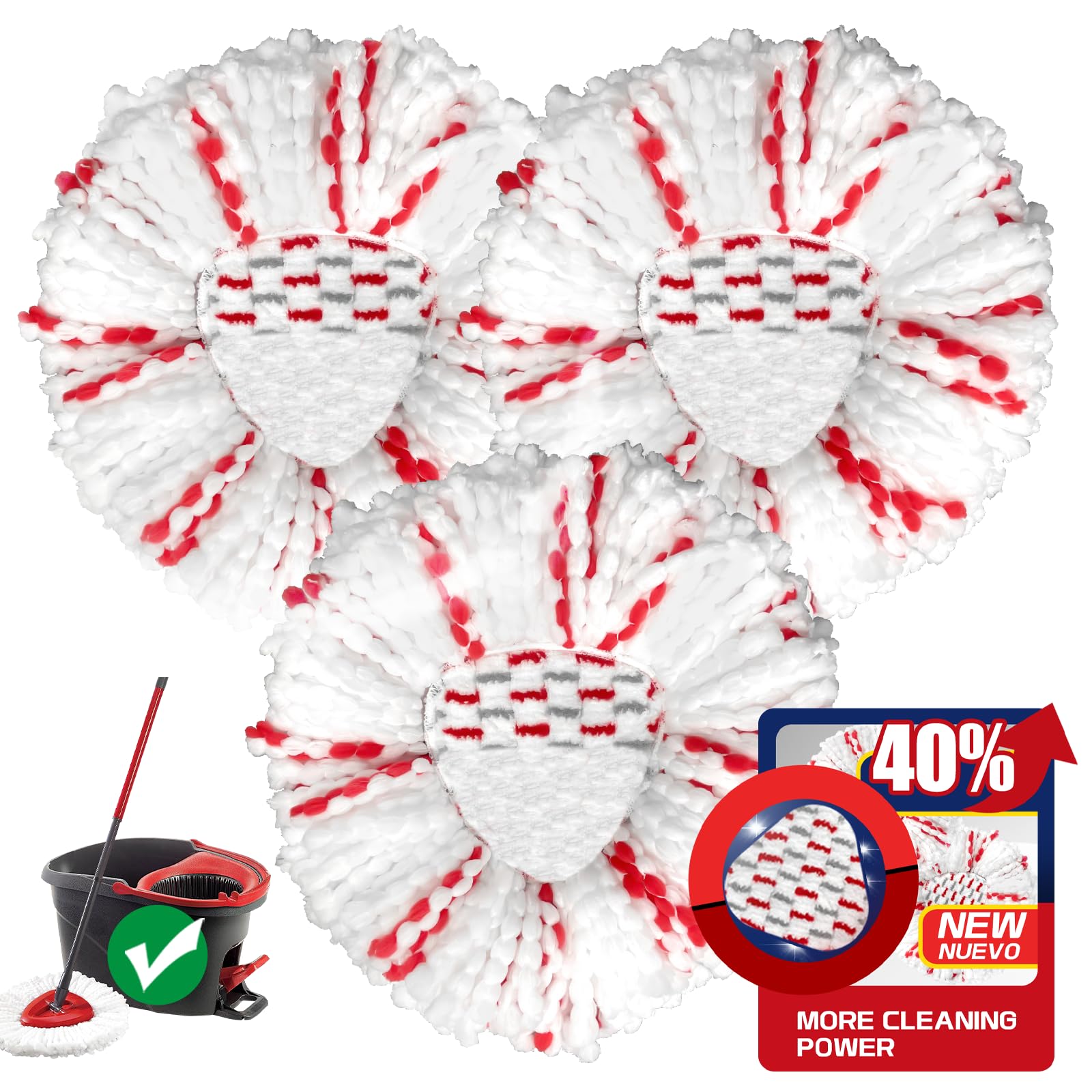 [2026 New Version] Mop Head Replacement - 40% More Cleaning Power, 3 Pack Spin Mop Replacement Head for Easy Wring 1-Tank System, Easy Cleaning