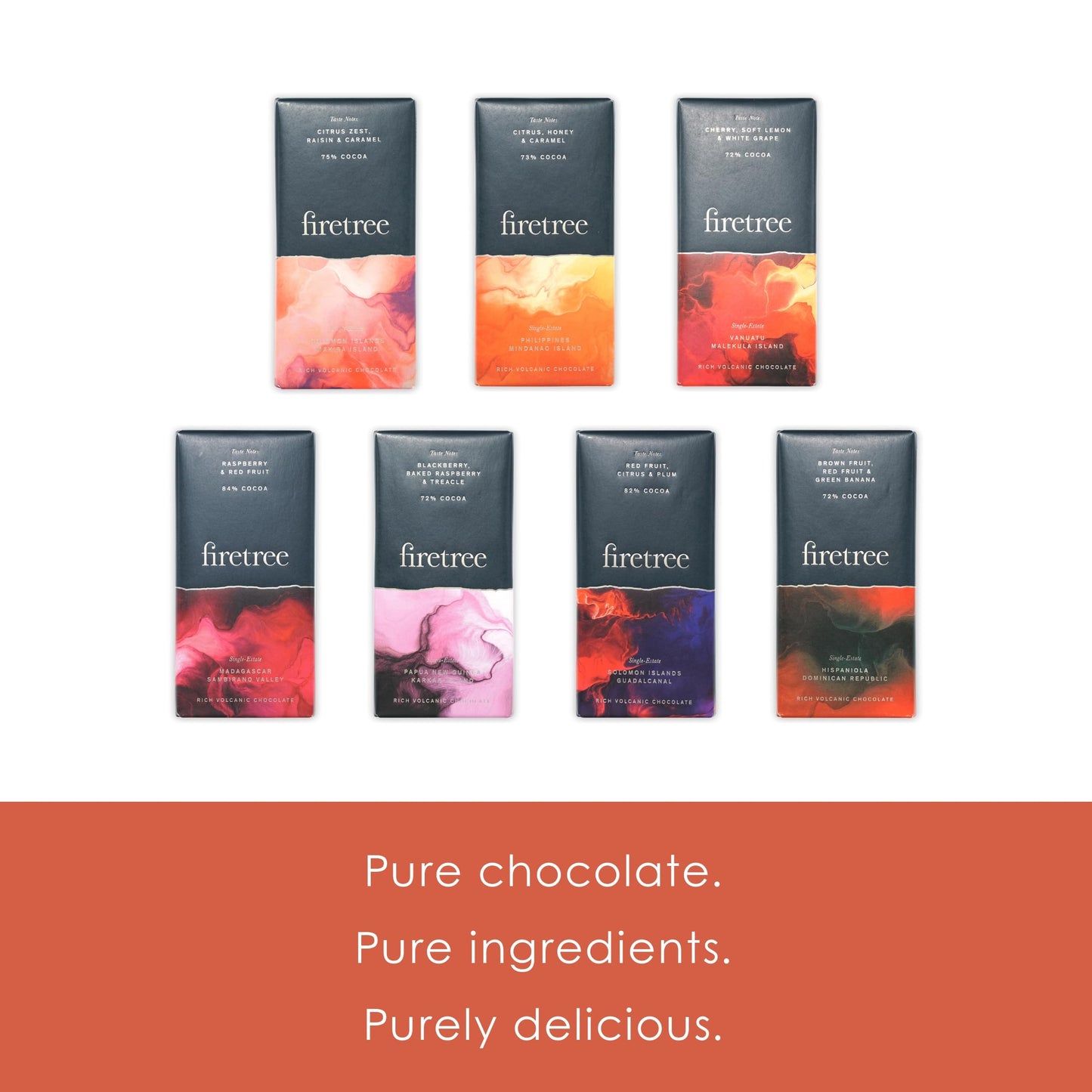 Firetree Bundle Dark Chocolate 7 Pack - UK Chocolate - Premium, Craft, Artisanal, Direct Trade, Single Origin, Bean-to-bar, Gourmet - Vegan, Keto