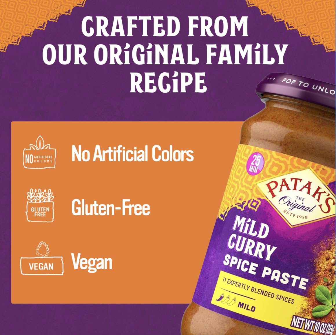 Patak’s Mild Curry Spice Paste - Mild Indian Cooking Paste with Freshly Ground Spices - Ideal for Chicken, Vegetables, and One-Pot Meals - Warm