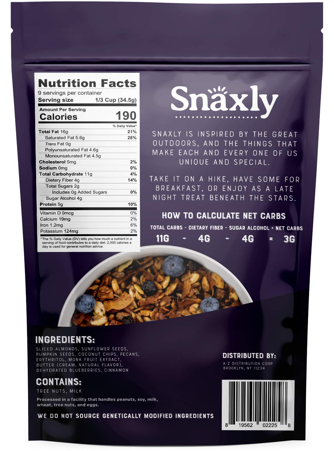 Snaxly - Keto Crunch Nut Granola Breakfast Cereal Variety Pack - 3g Net Carbs - Gluten & Grain Free - Low Carb Snacks & Food - No Added Sugar