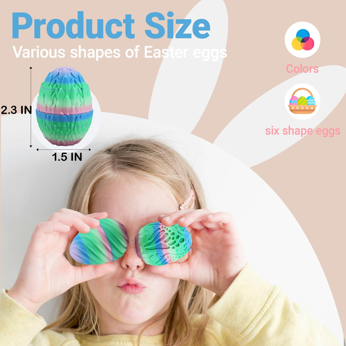 6PCS 3D Printed Fillable Dragon Eggs, Mystery 3D Printed Toy Easter Basket Stuffer, Theme Party for Easter Eggs Hunt Game (Matte Rainbow)