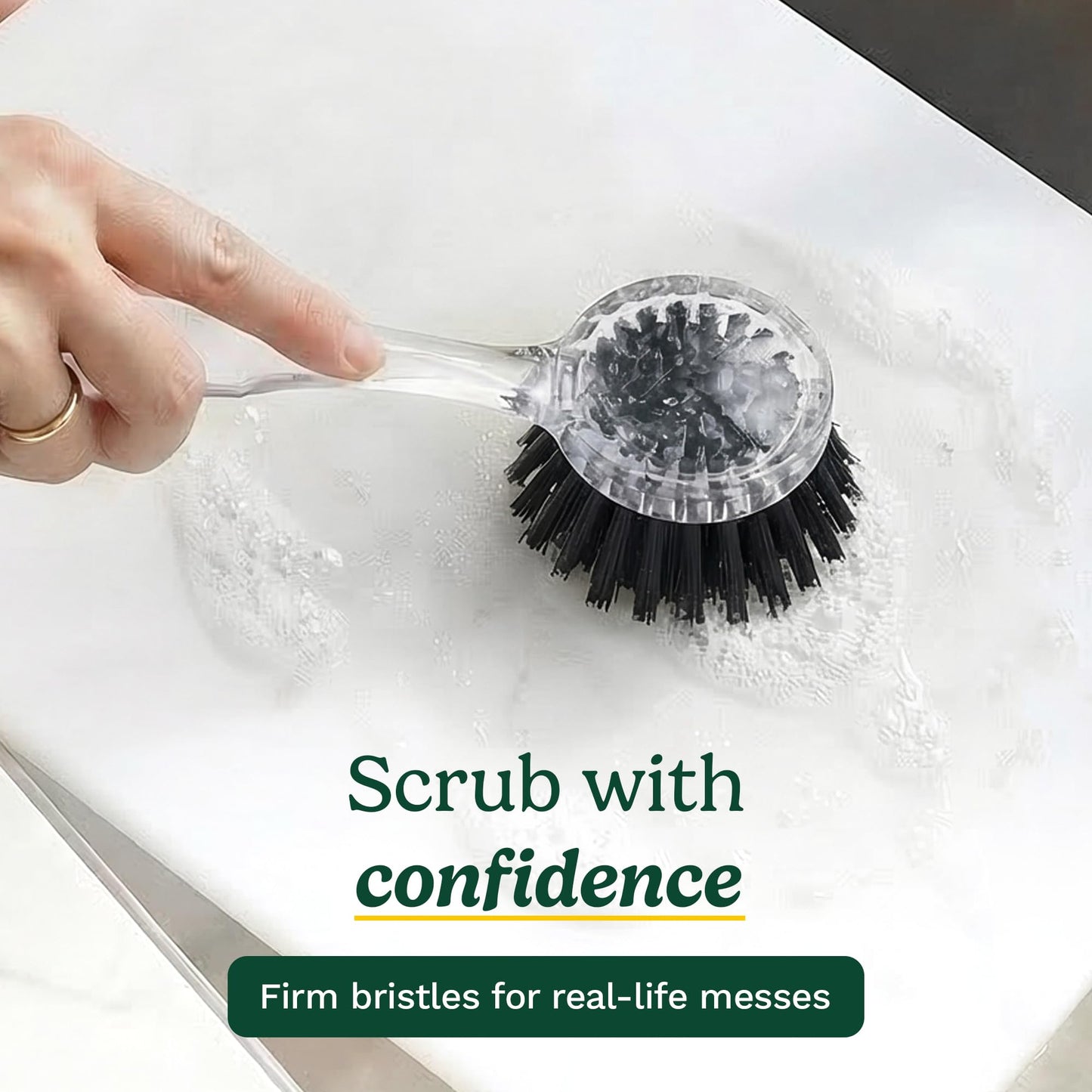 Cuisinart Dish Brush with Handle 2 Pack - Kitchen Scrub Brush for Dishes, Pots & Pans, Non-Scratch Dish Scrubber, Firm Bristles for Sink & Cookware