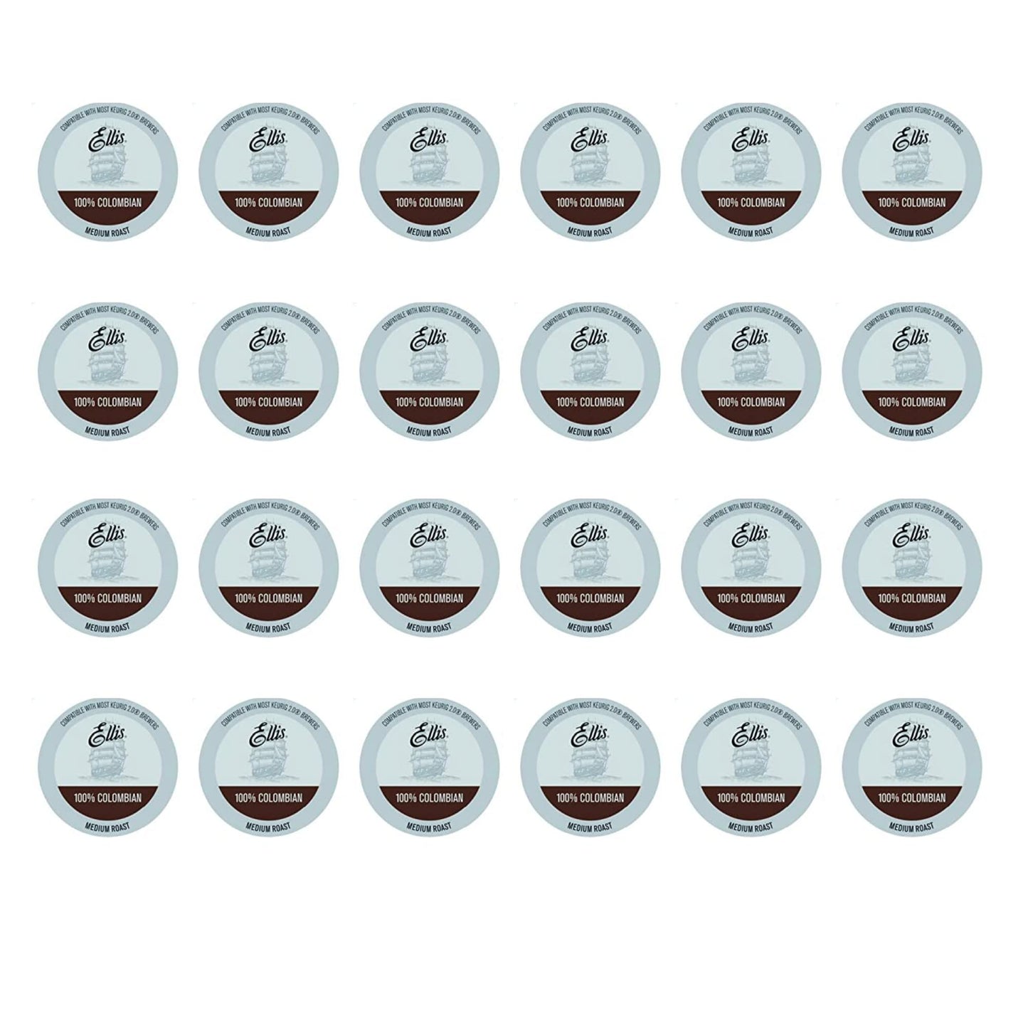 Ellis Coffee - 100% Colombian - Medium Roast - Single Serve Coffee Pods - For Use in Most K-cups and Keurig 2.0 Brewers - 24 Coffee Pods