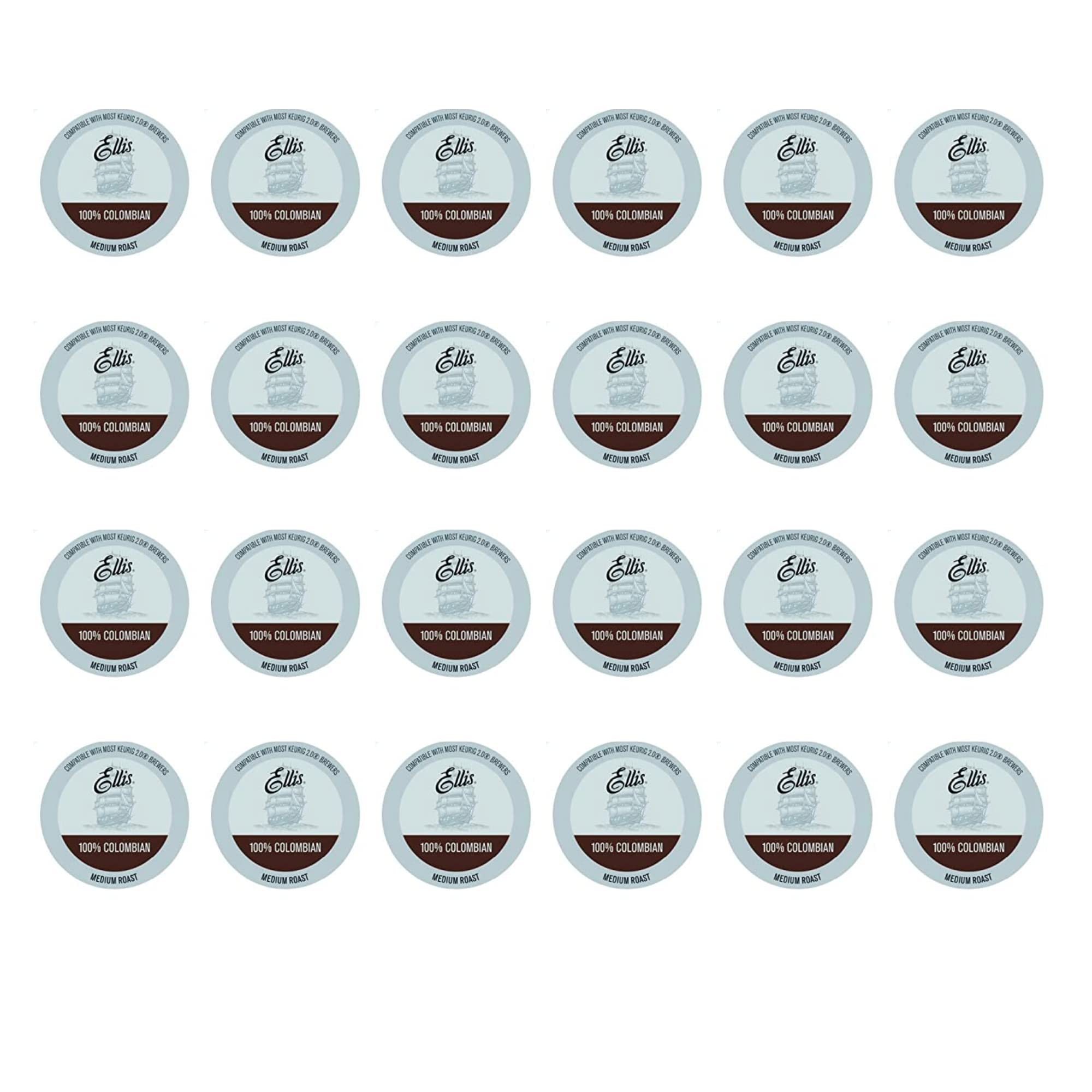 Ellis Coffee - 100% Colombian - Medium Roast - Single Serve Coffee Pods - For Use in Most K-cups and Keurig 2.0 Brewers - 24 Coffee Pods