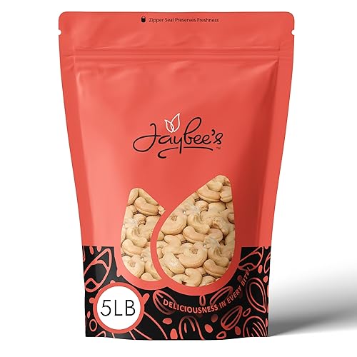 Raw Whole Cashews 5 Lbs Bulk Resealable Bag - Natural Unsalted Cashew Nuts - Vegan & Keto Friendly Snack for Cooking, Baking & Snacking by Jaybee's