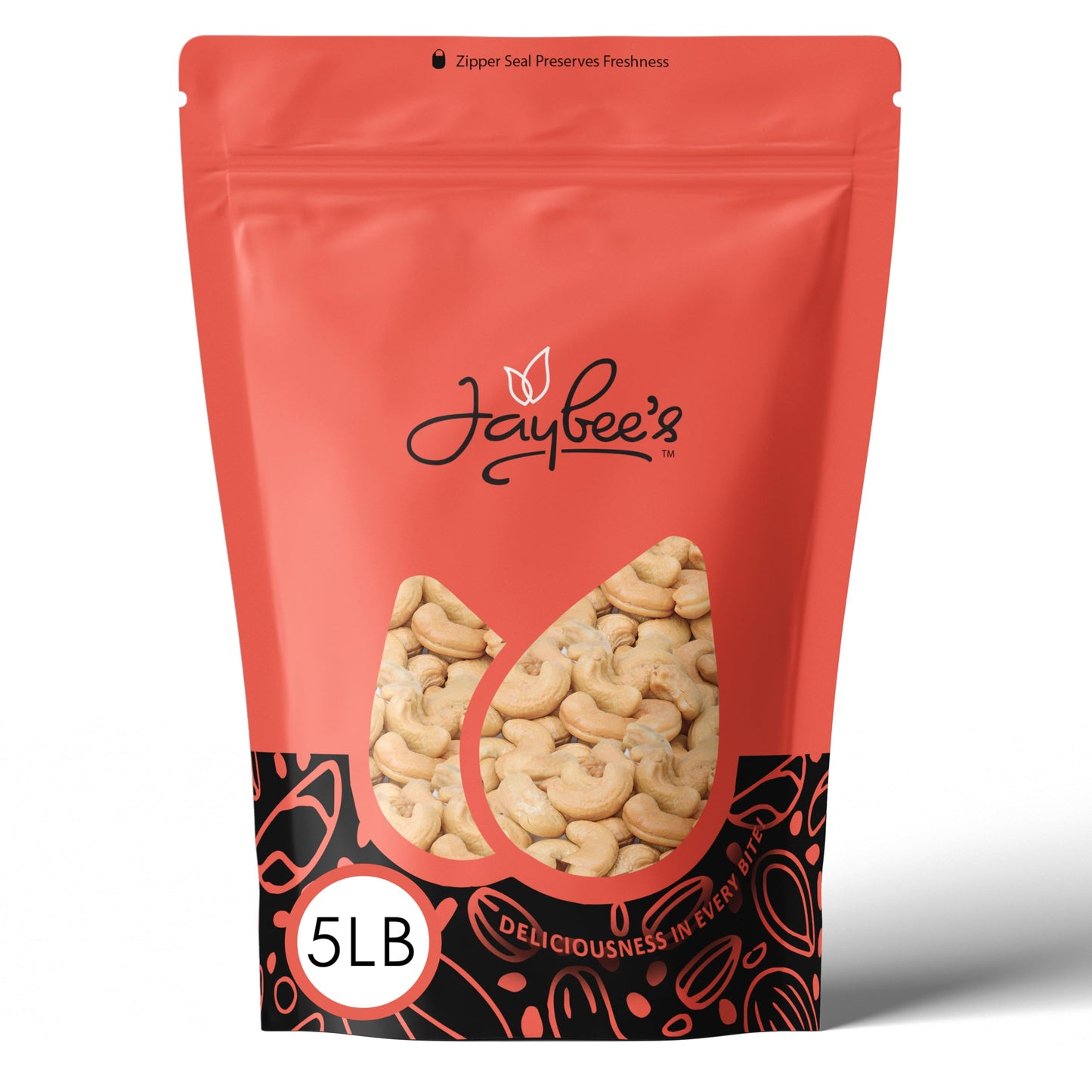 Raw Whole Cashews 5 Lbs Bulk Resealable Bag - Natural Unsalted Cashew Nuts - Vegan & Keto Friendly Snack for Cooking, Baking & Snacking by Jaybee's