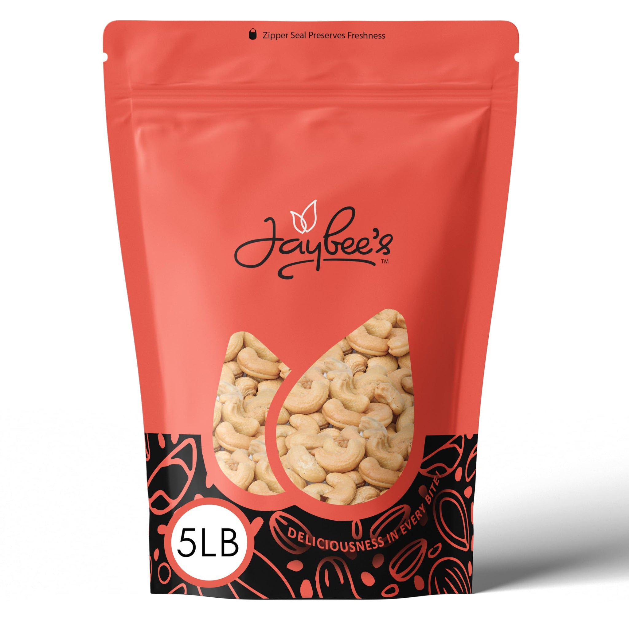 Raw Whole Cashews 5 Lbs Bulk Resealable Bag - Natural Unsalted Cashew Nuts - Vegan & Keto Friendly Snack for Cooking, Baking & Snacking by Jaybee's