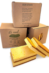 Eco Sponges - Coconut & Cellulose Kitchen Sponges, Biodegradable, Compostable, Plastic-Free Cleaning Scrubbers (12 Pack)